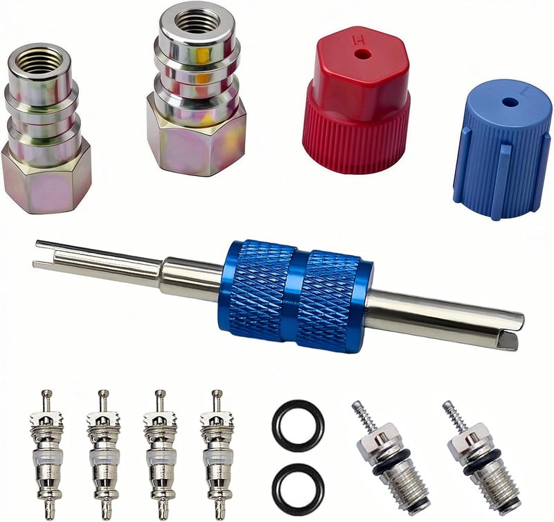Aracey R12 to R134A AC Retrofit Fitting Adapter Kit, R12 R22 to R134A High/Low Fitting Port Retrofit 1/4’’ to 7/16"-20 UNF Conversion Adapter,Fits for AC Air Conditioner Refrigerant - Image 1